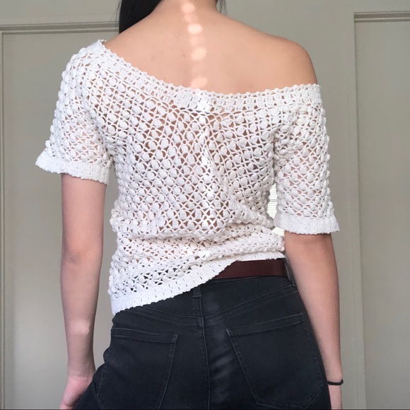 Cream, See-Through, Knitted Top - Picture 3 of 3